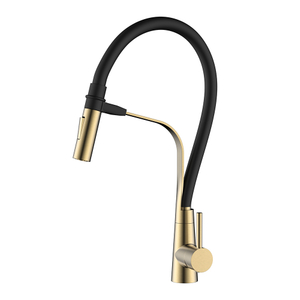 Mezclador de fregadero de cocina de oro cepillado con tubo de silicona