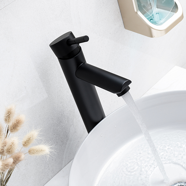 Grifo de baño de recipiente negro mate de acero inoxidable