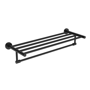 Toallero de mano negro mate de baño estilo hotel con estante